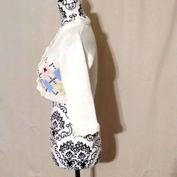 ESPRIT MINI Cardigan Argyle Button Up knit Pastel Long Sleeve Juniors XS to S ? - Picture 2 of 12